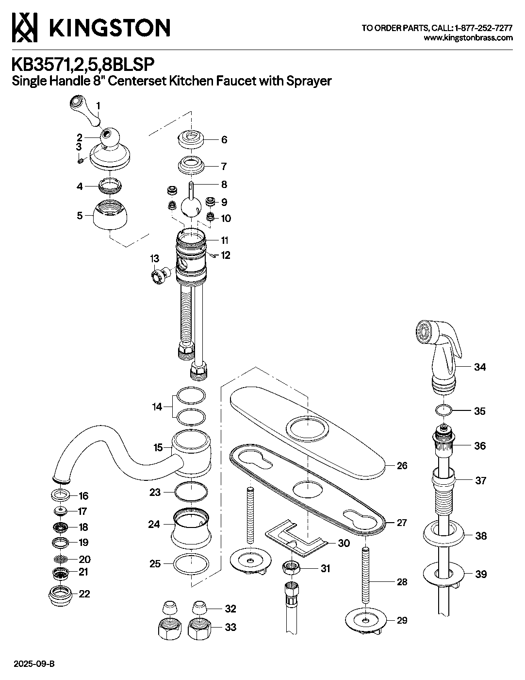 Kingston Brass KB3571BLSP exploded parts diagram