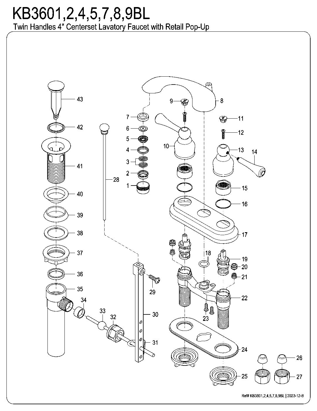 Vintage KB3601BL exploded parts diagram