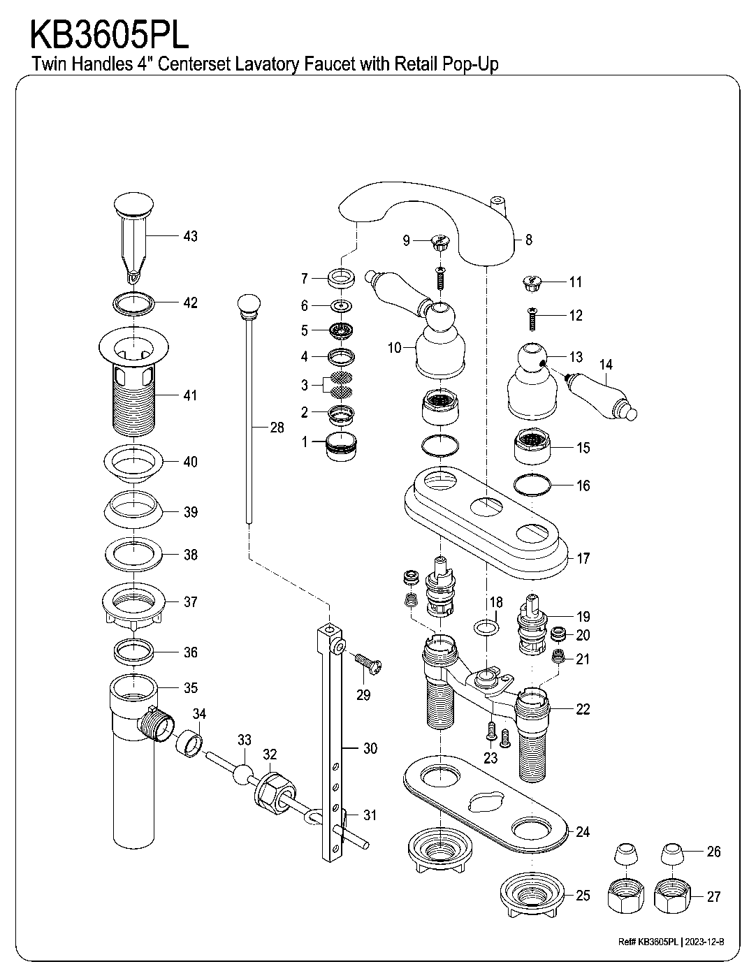 Kingston Brass KB3605PL exploded parts diagram