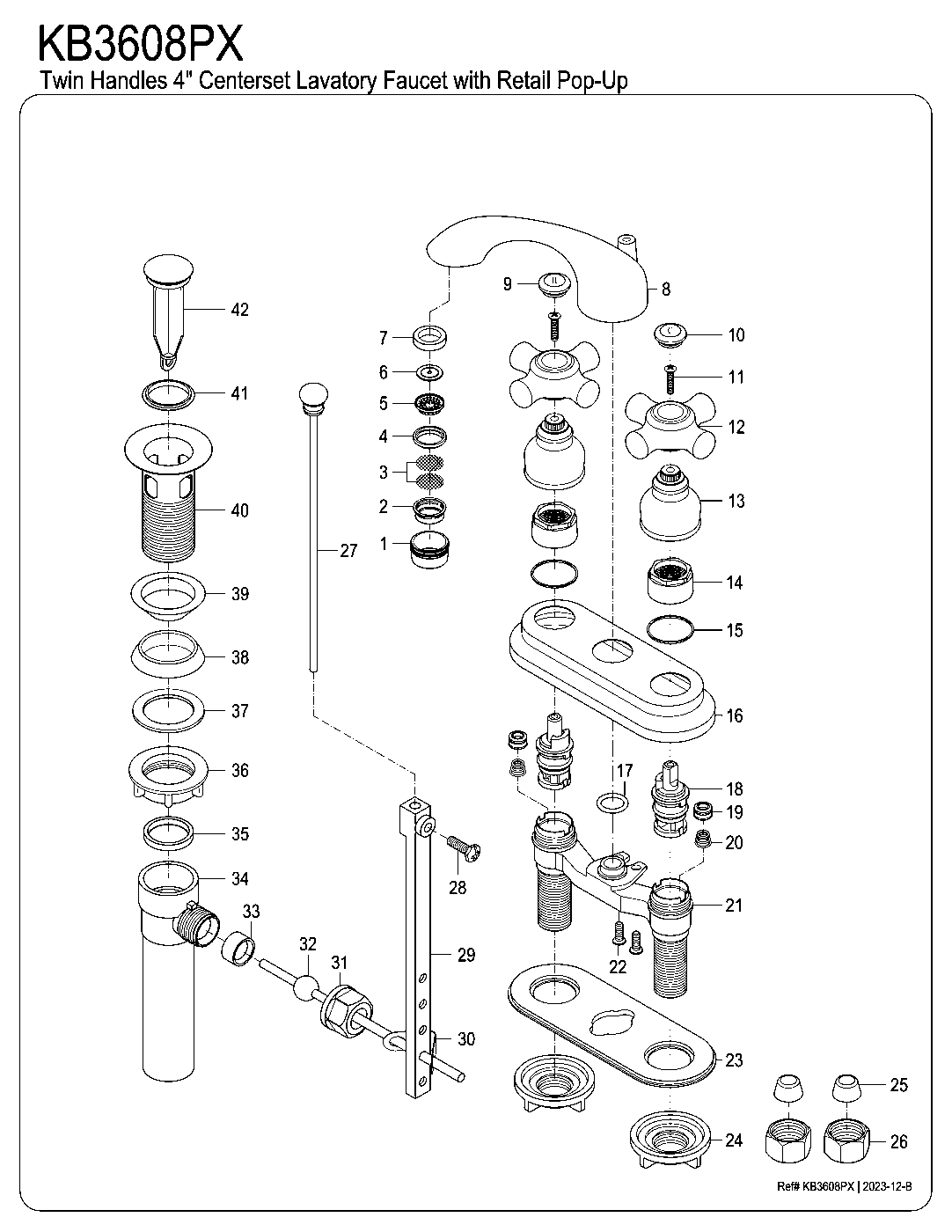Kingston Brass KB3608PX exploded parts diagram