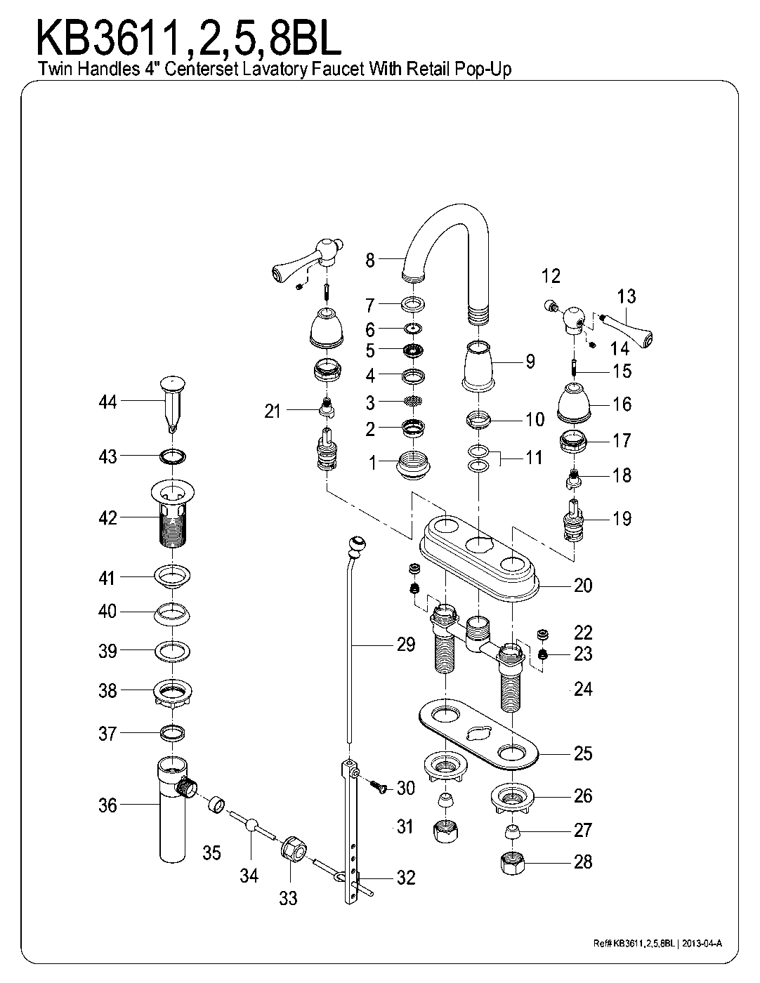 Vintage KB3611BL exploded parts diagram