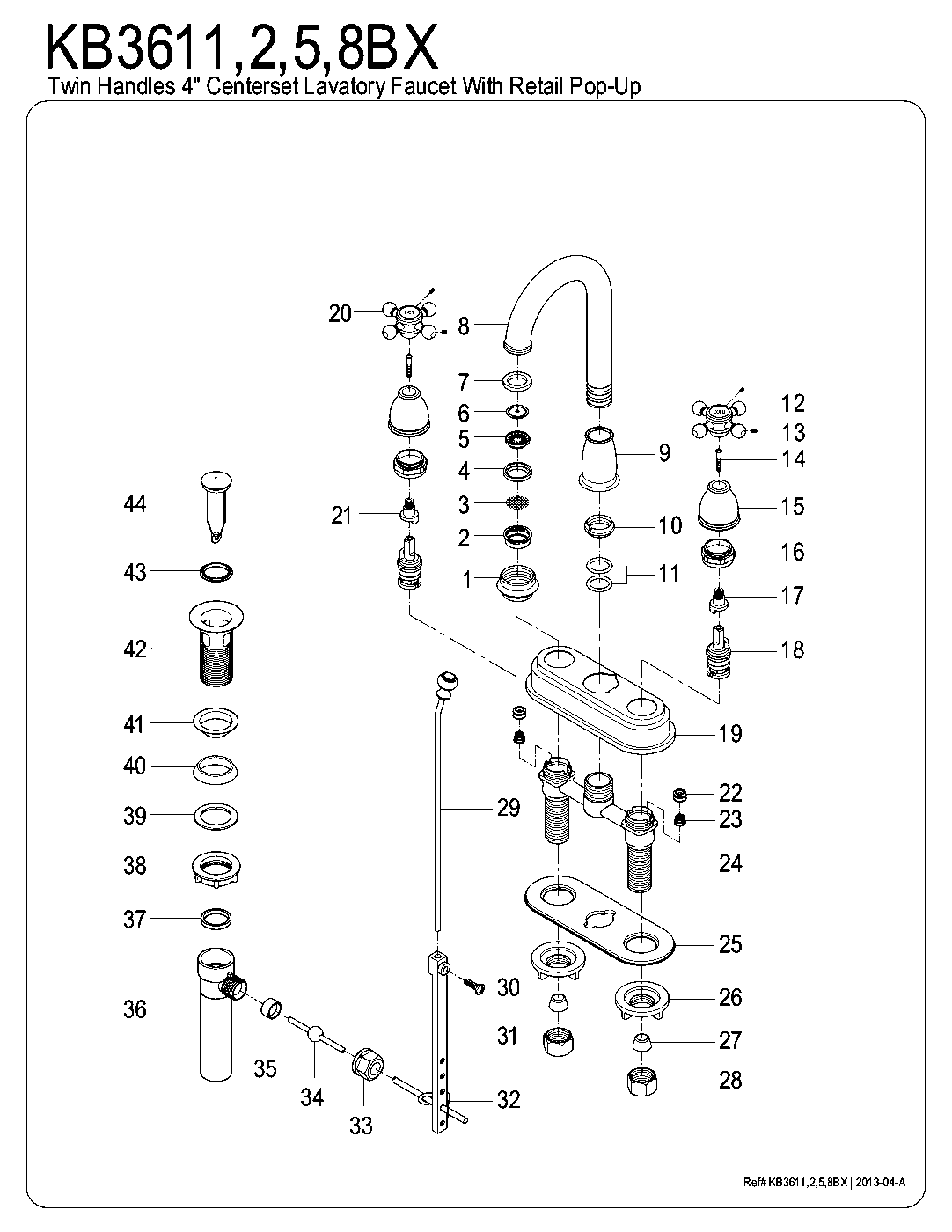 Kingston Brass KB3611BX exploded parts diagram