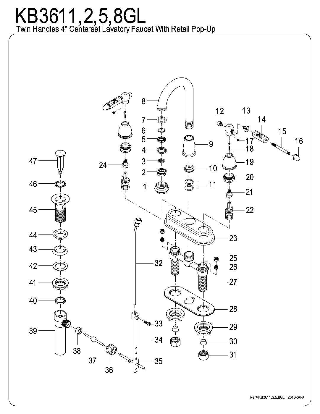Vintage KB3611GL exploded parts diagram
