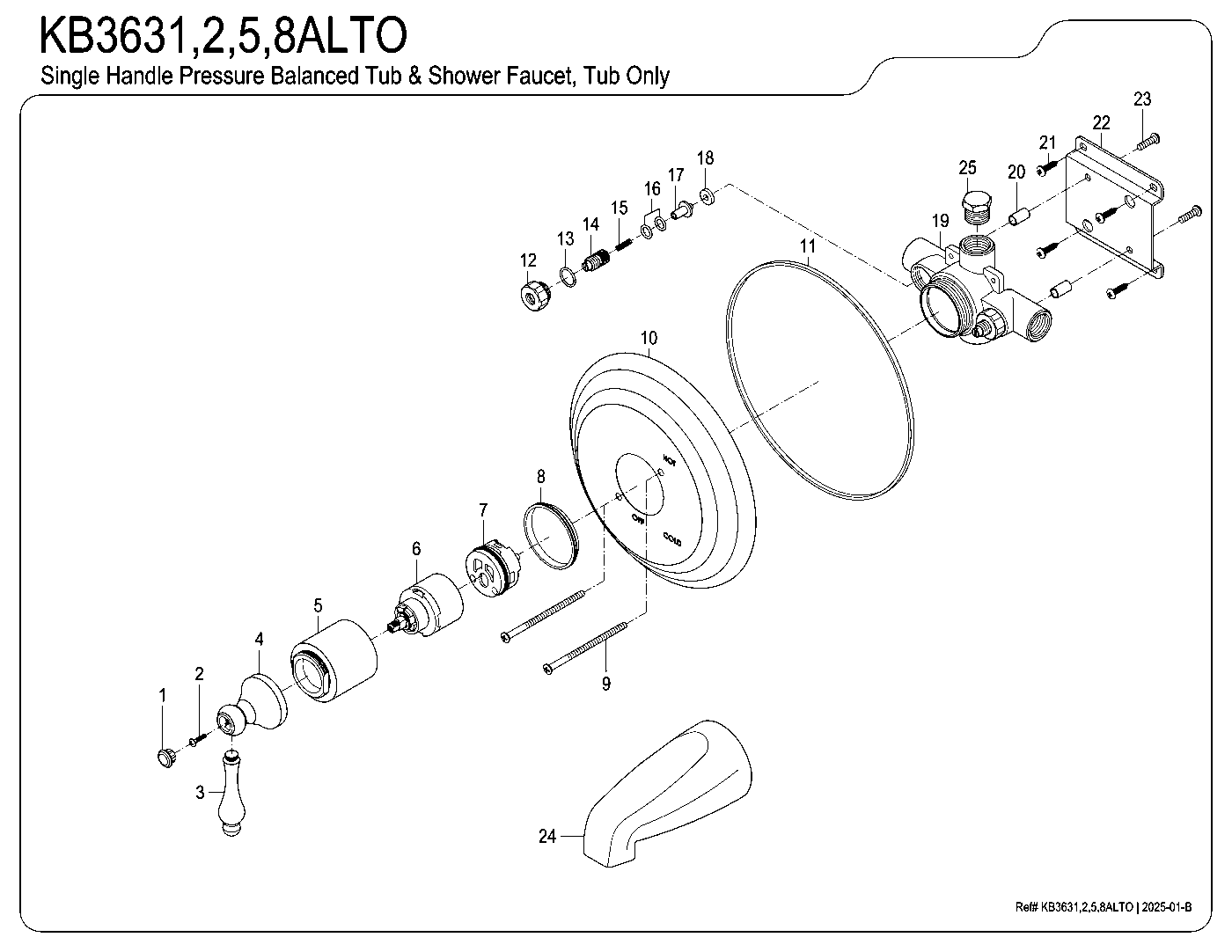 Vintage KB3631ALTO exploded parts diagram