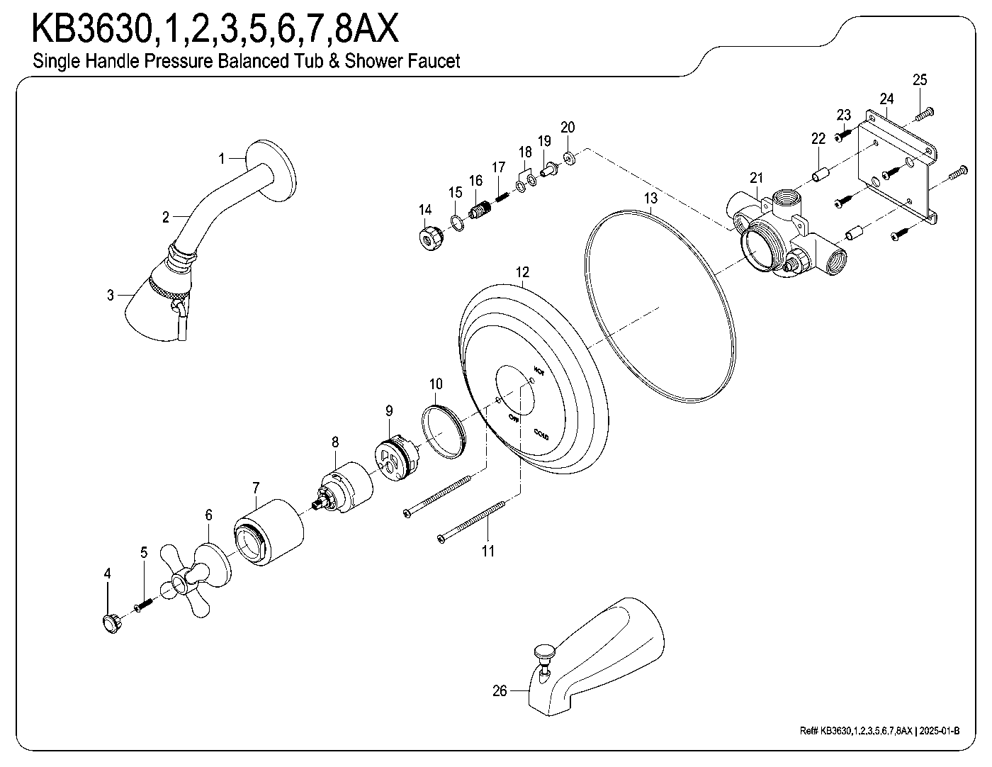Restoration KB3630AX exploded parts diagram
