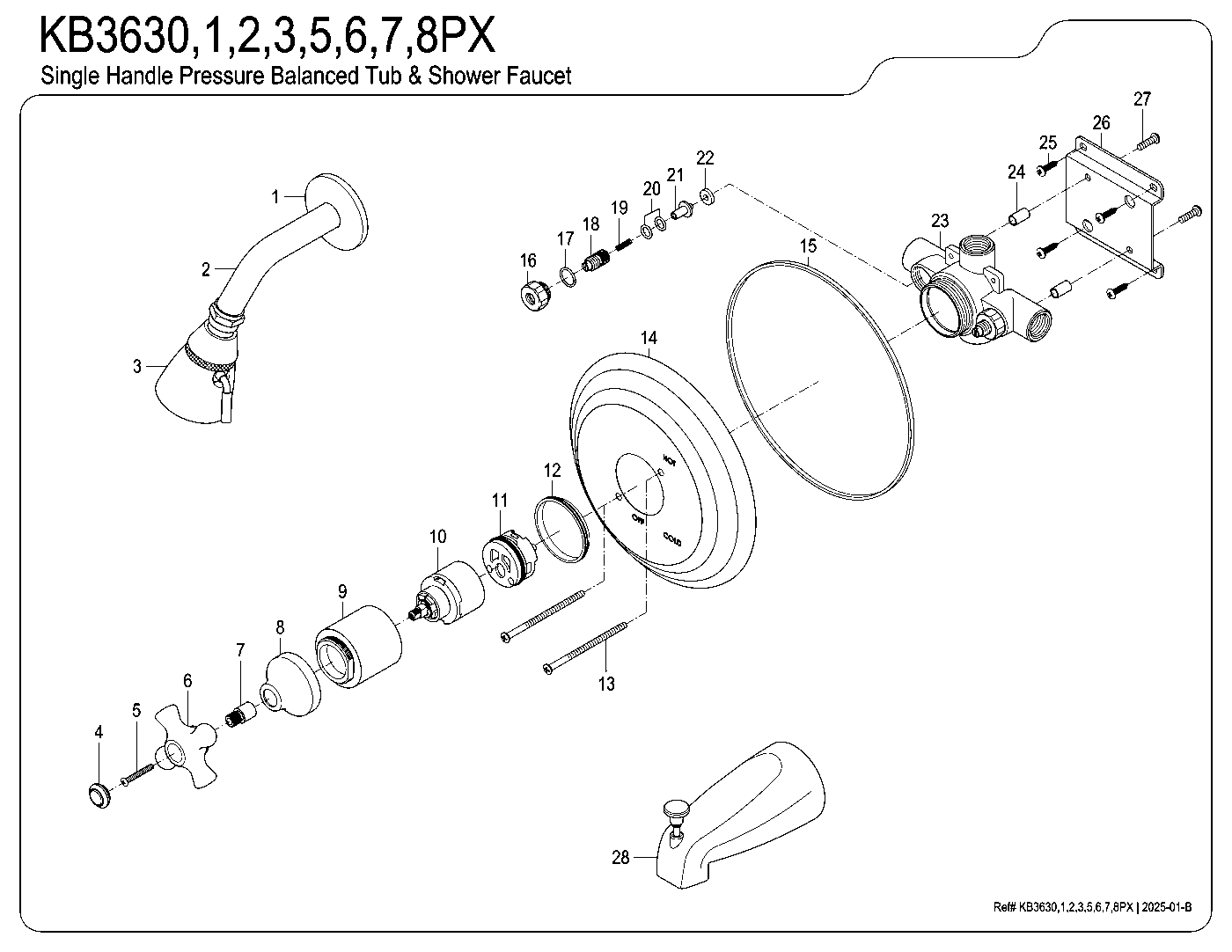 Restoration KB3630PX exploded parts diagram