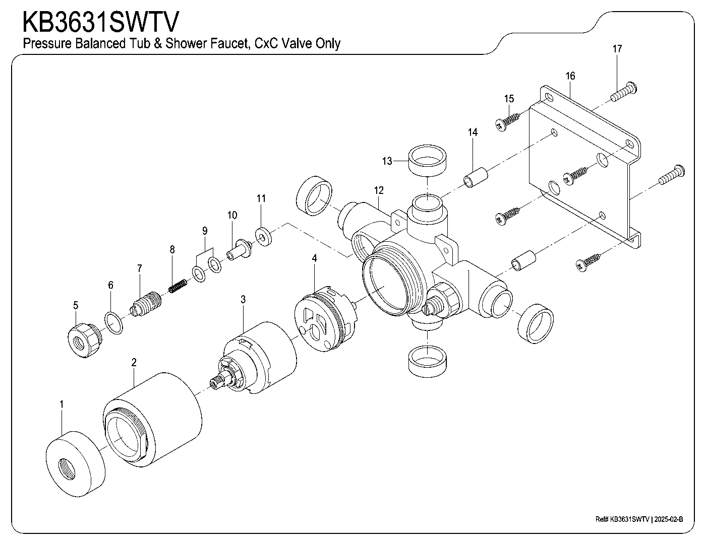 Plumbing Parts KB3631SWTV exploded parts diagram