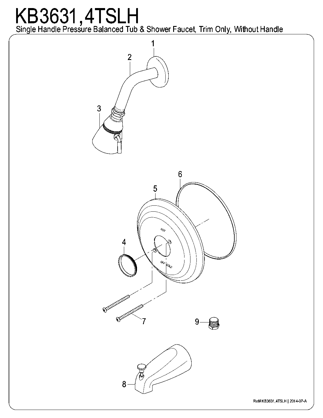 Kingston Brass KB3631TSLH exploded parts diagram