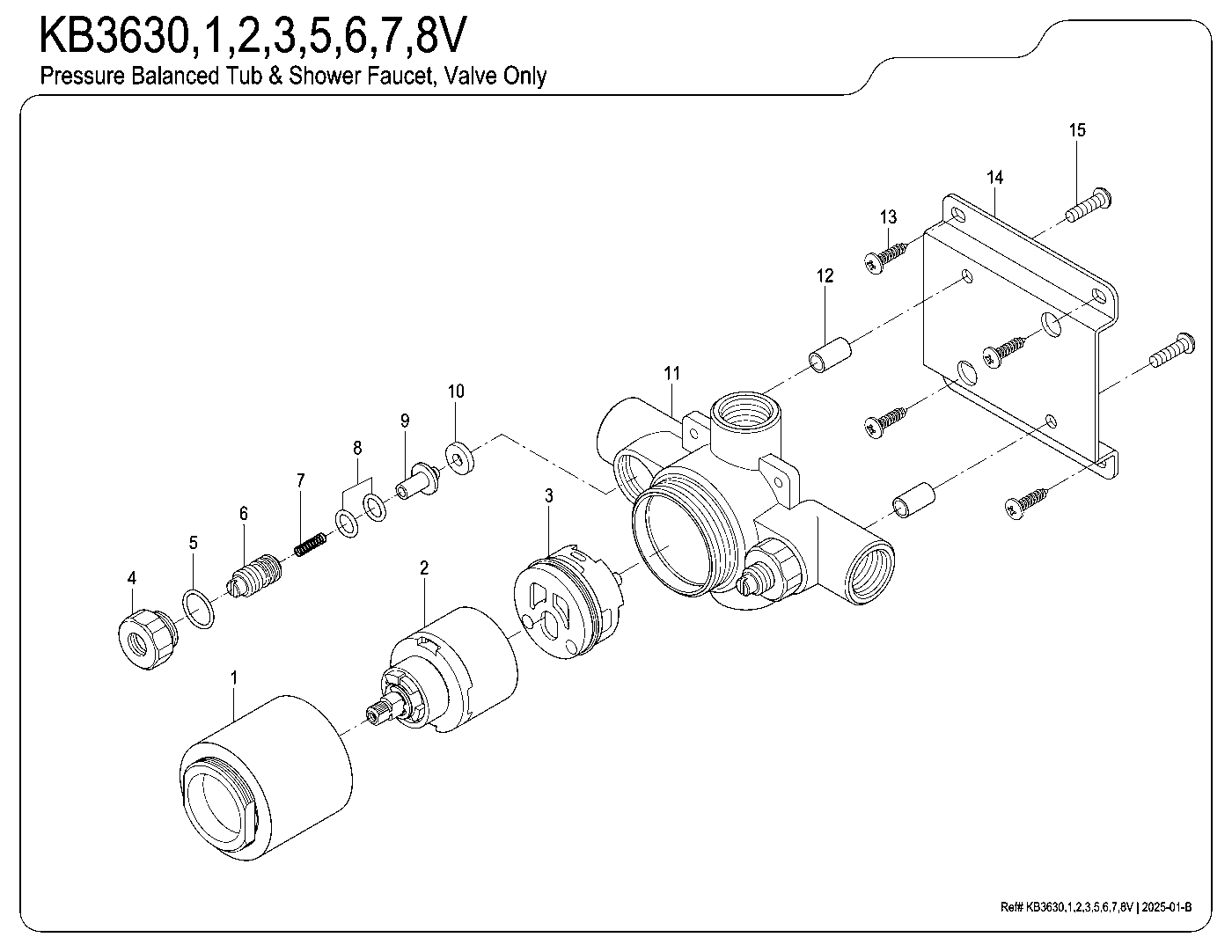Plumbing Parts KB3630V exploded parts diagram