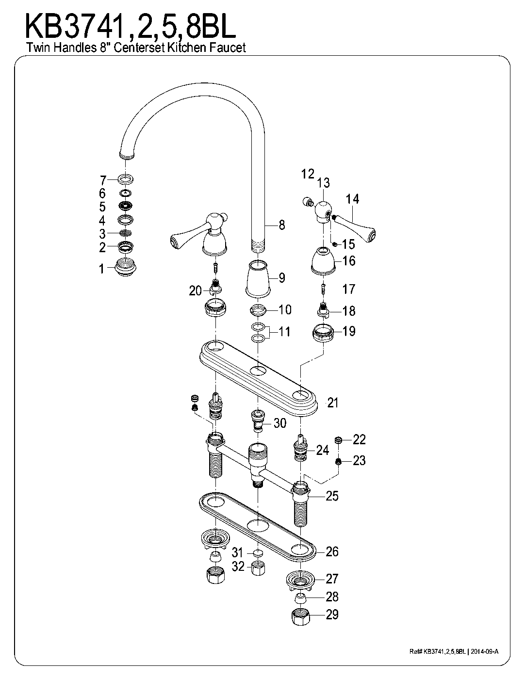 Kingston Brass KB3741BL exploded parts diagram