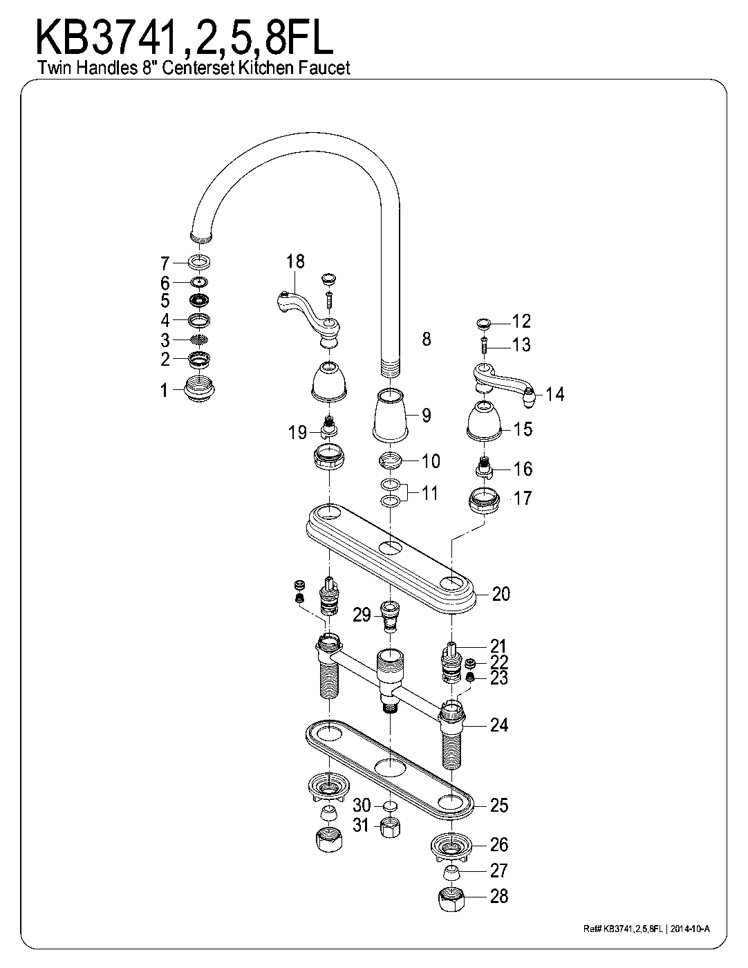 Kingston Brass KB3748FL exploded parts diagram