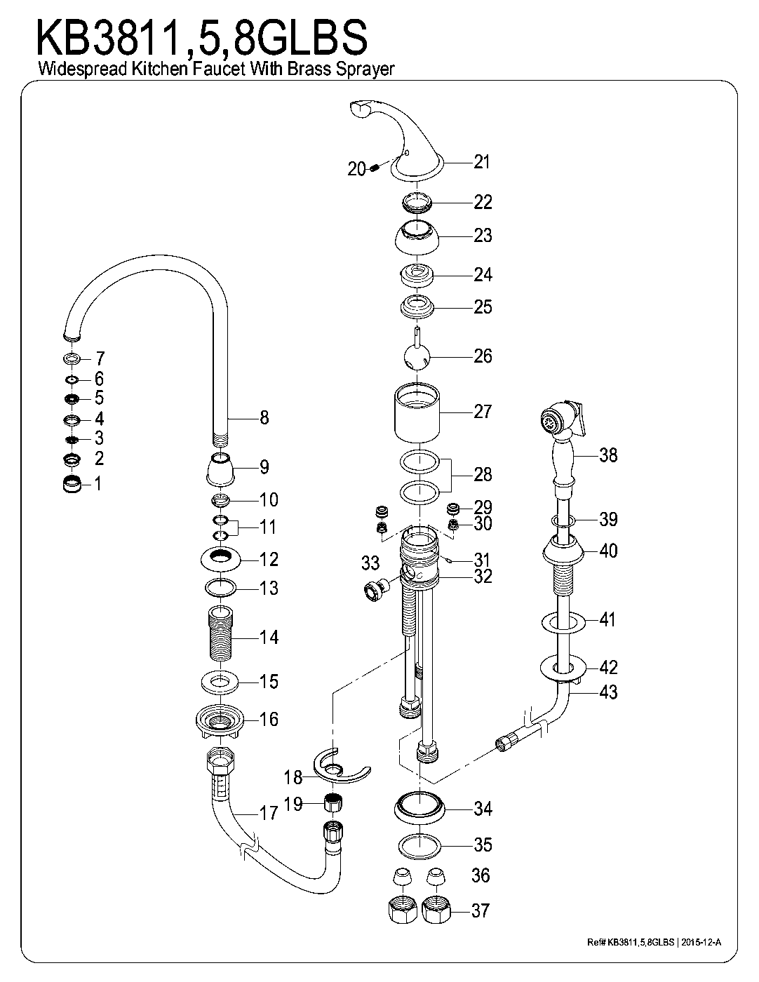 Kingston Brass KB3811GLBS exploded parts diagram