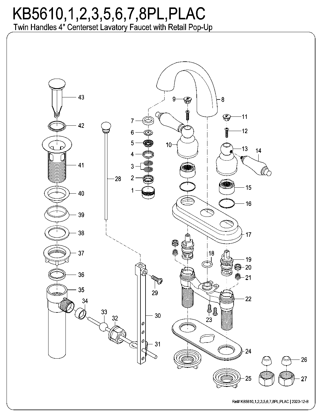 Kingston Brass KB5610PL exploded parts diagram