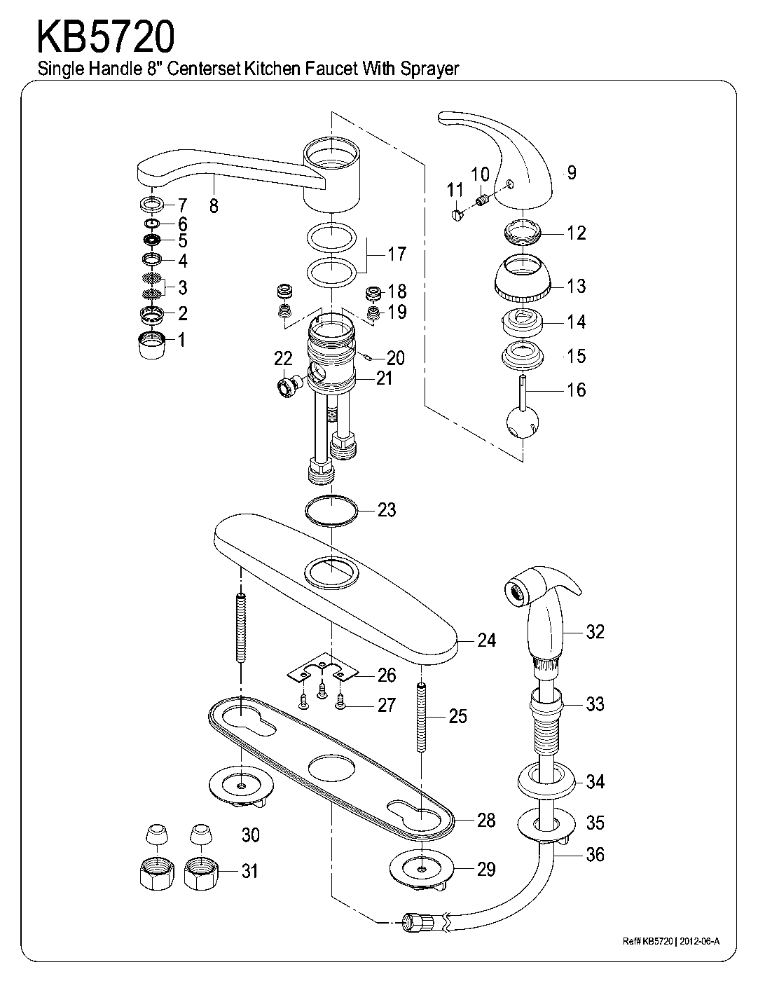 Kingston Brass KB5720 exploded parts diagram