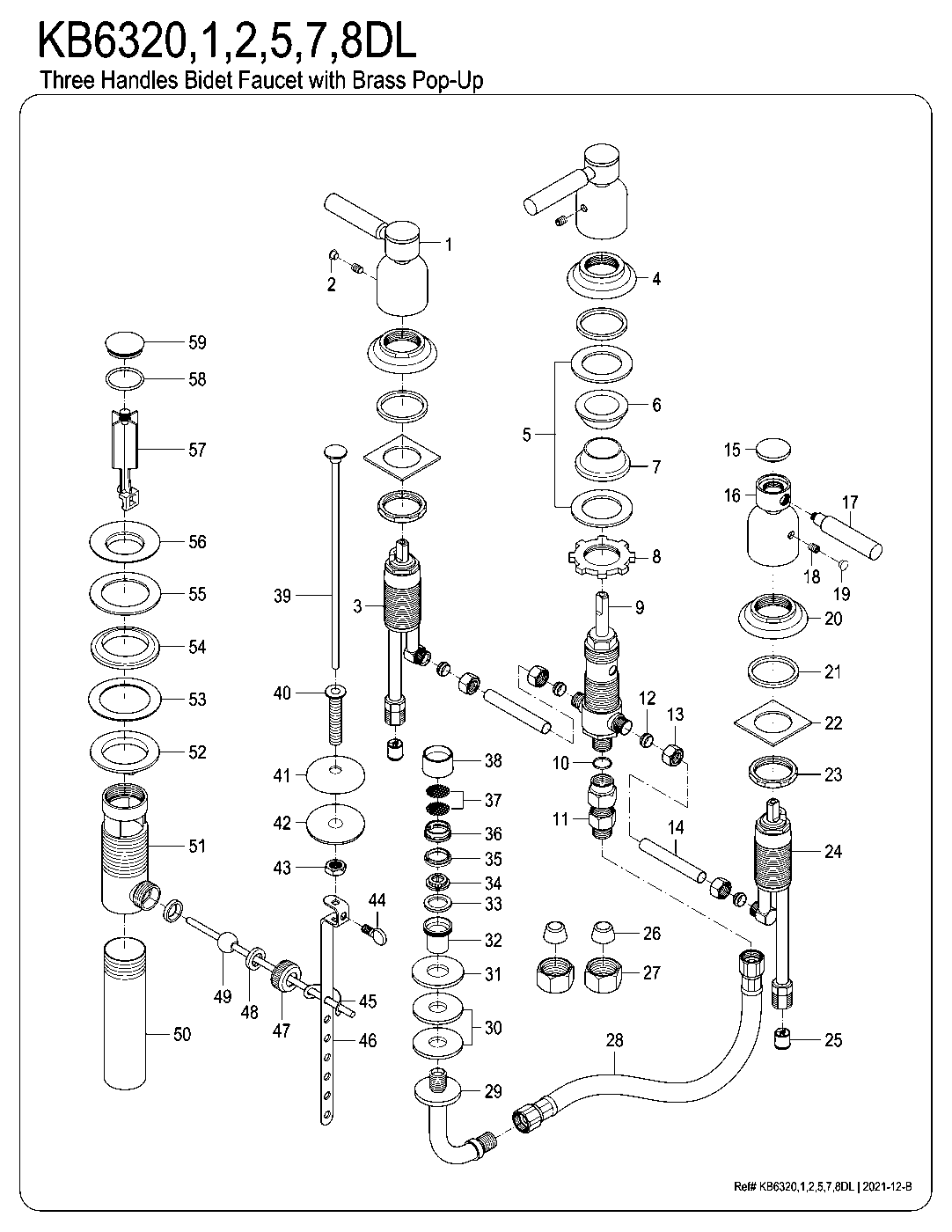 Kingston Brass KB6320DL exploded parts diagram