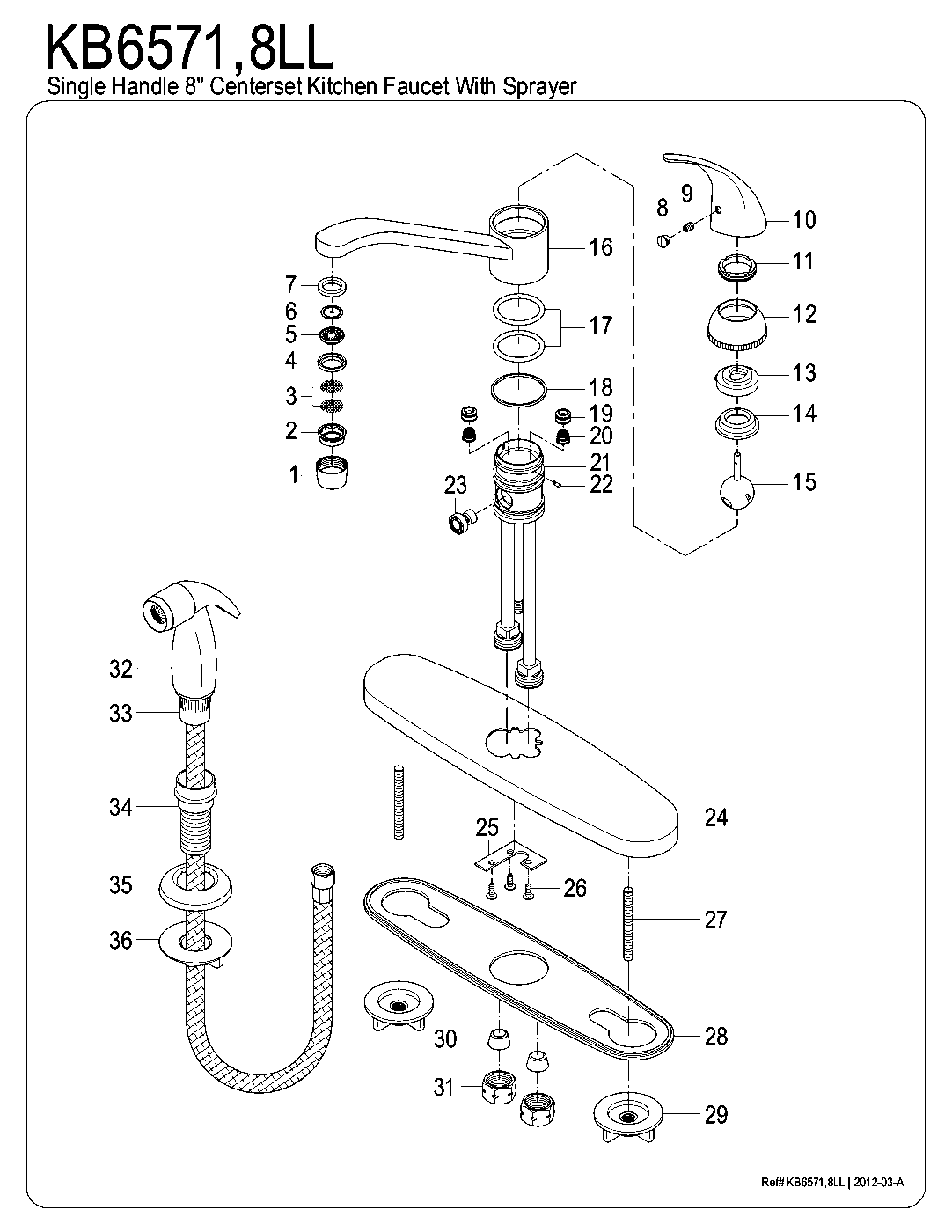 Kingston Brass KB6570LL exploded parts diagram