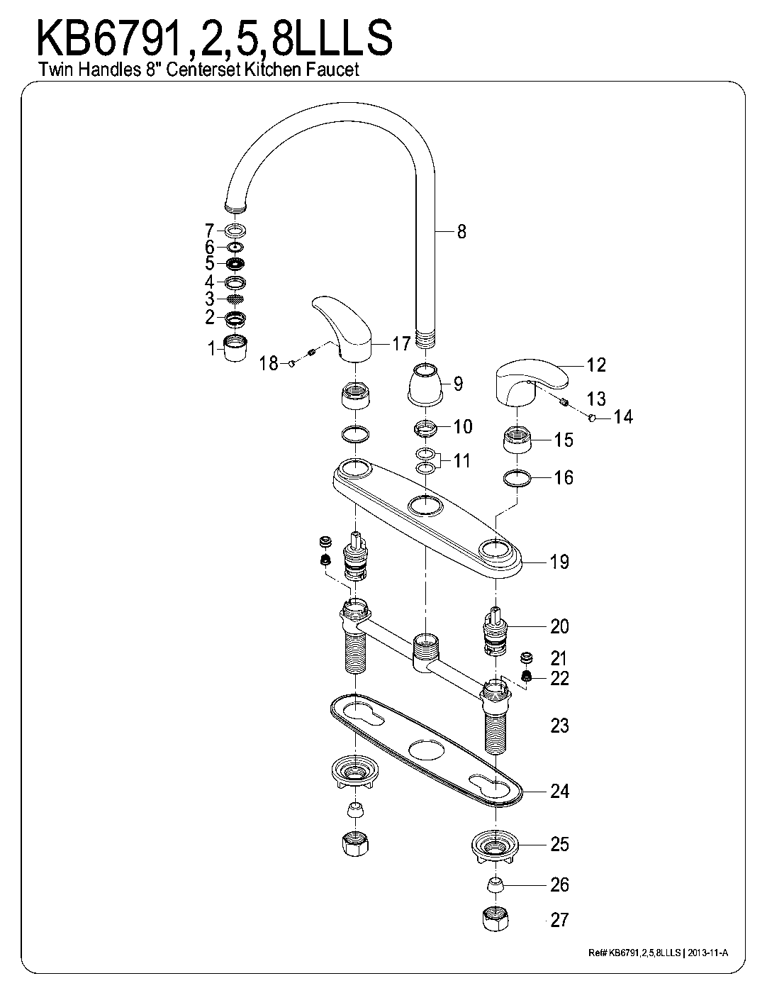 Kingston Brass KB6791LLLS exploded parts diagram