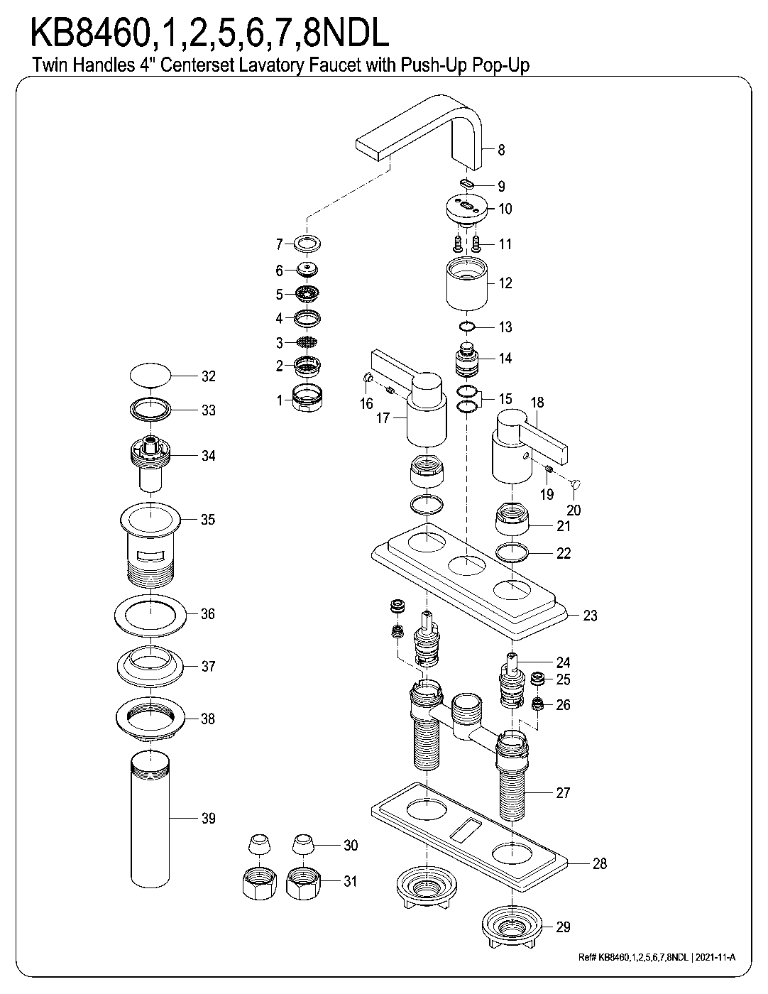 Kingston Brass KB8460NDL exploded parts diagram