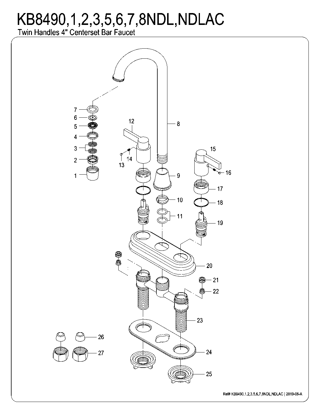 Kingston Brass KB8490NDL exploded parts diagram