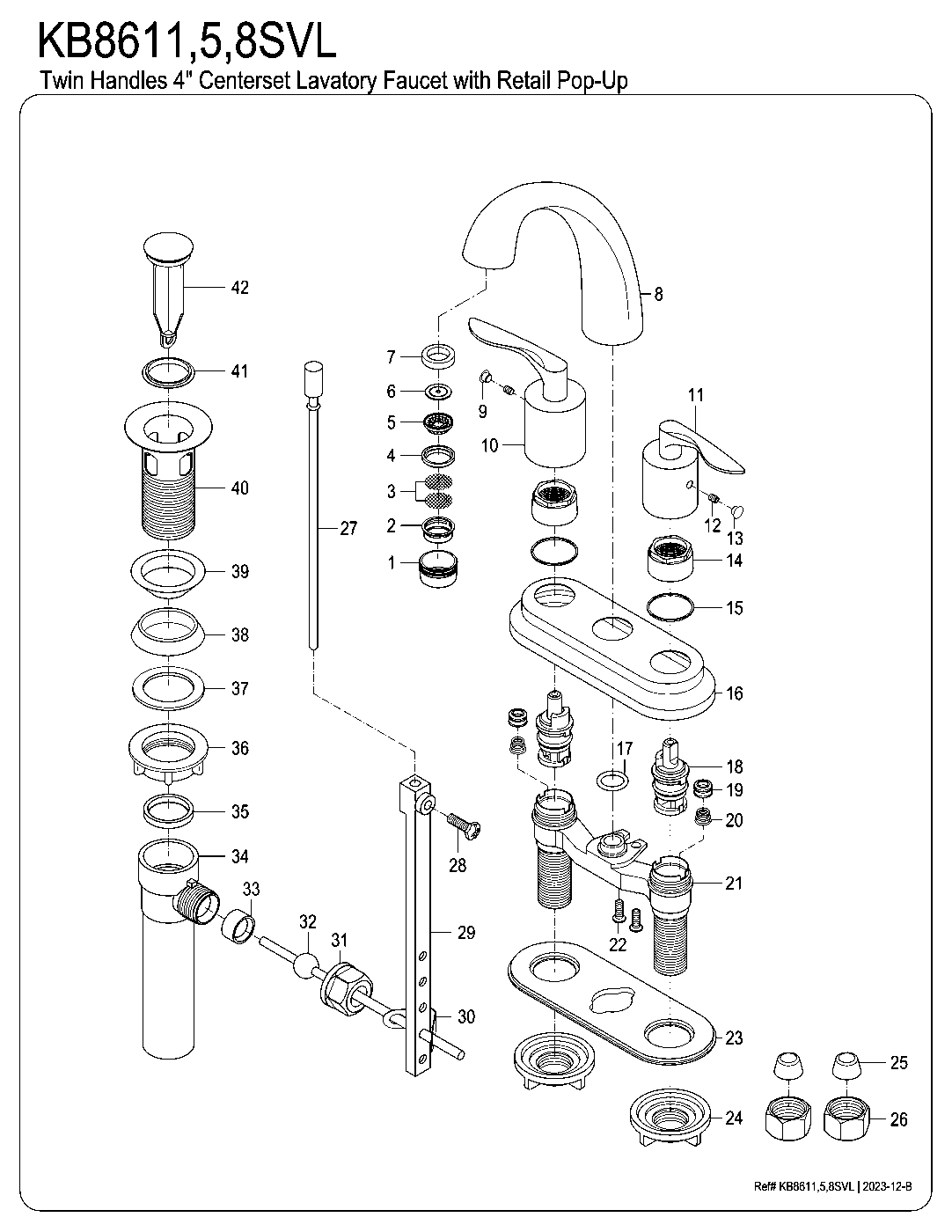 Serena KB8611SVL exploded parts diagram