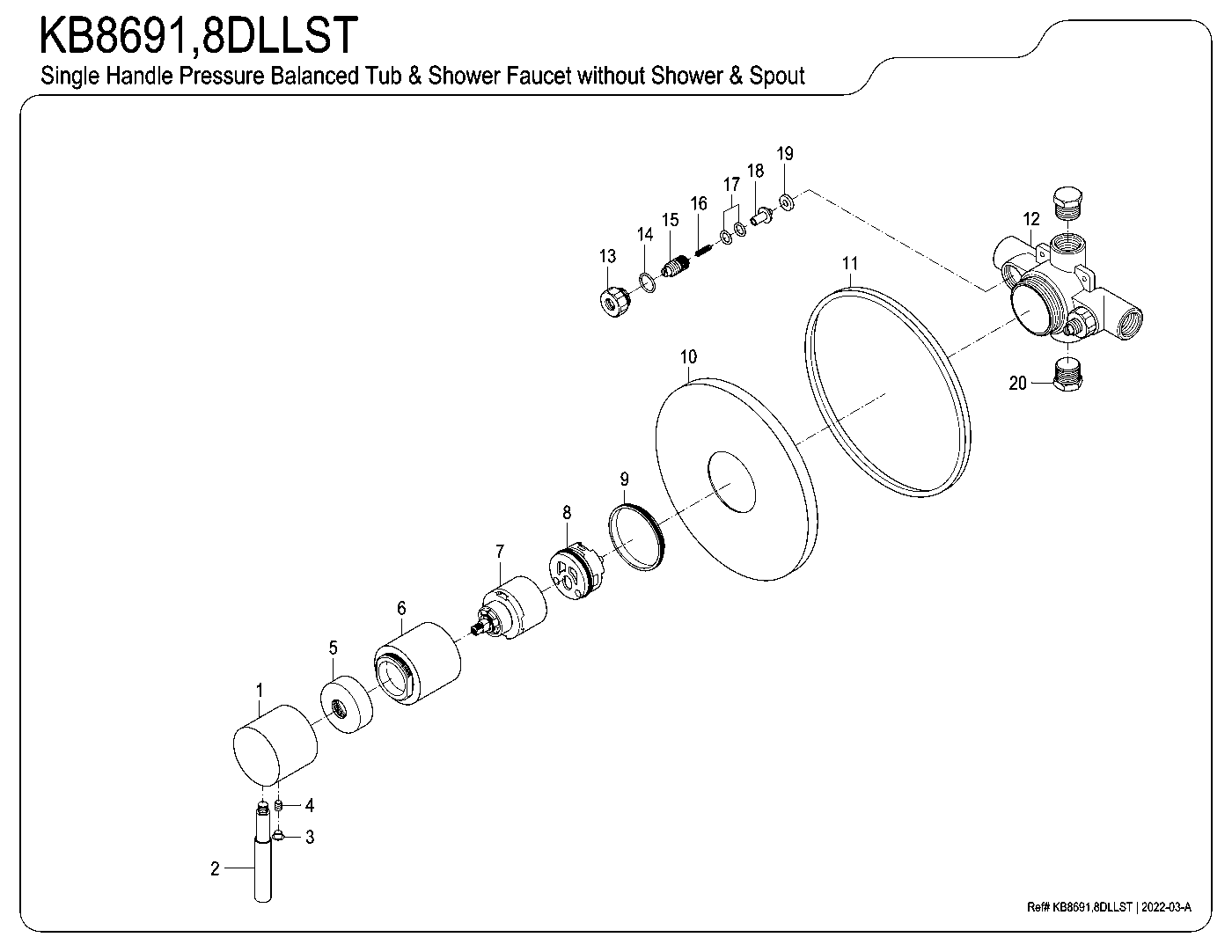 Kingston Brass KB8691DLLST exploded parts diagram
