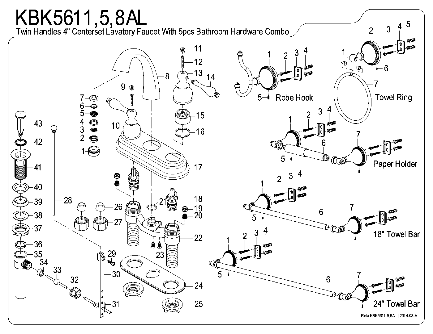 Kingston Brass KBK5611AL exploded parts diagram