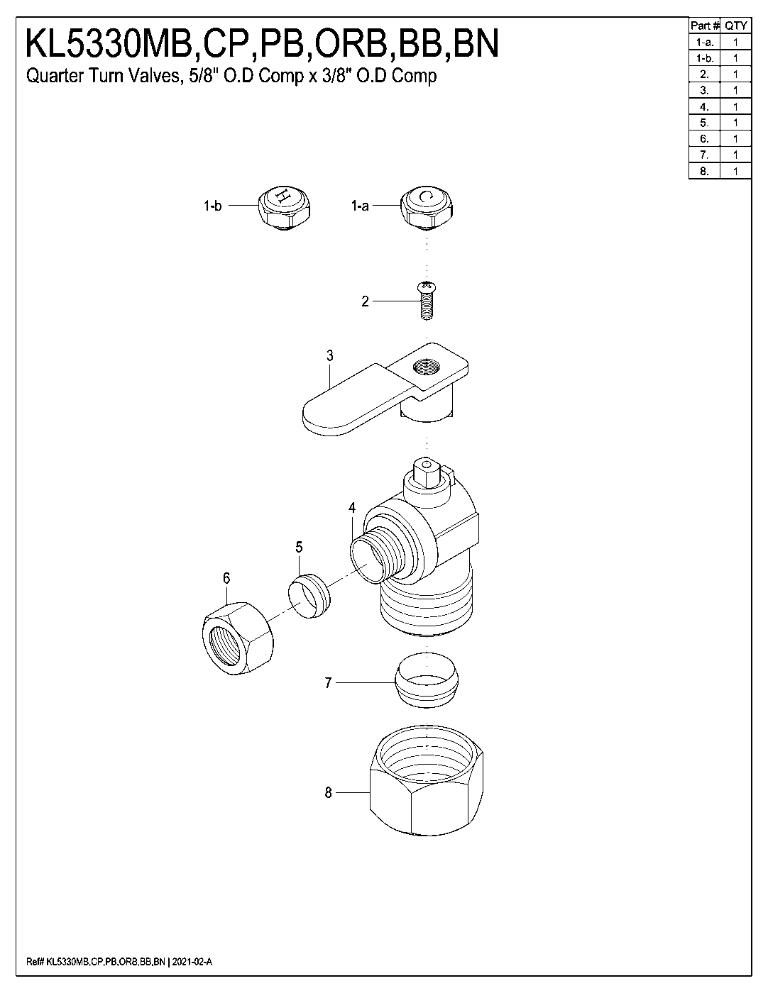 Whitaker KL5330ORB exploded parts diagram