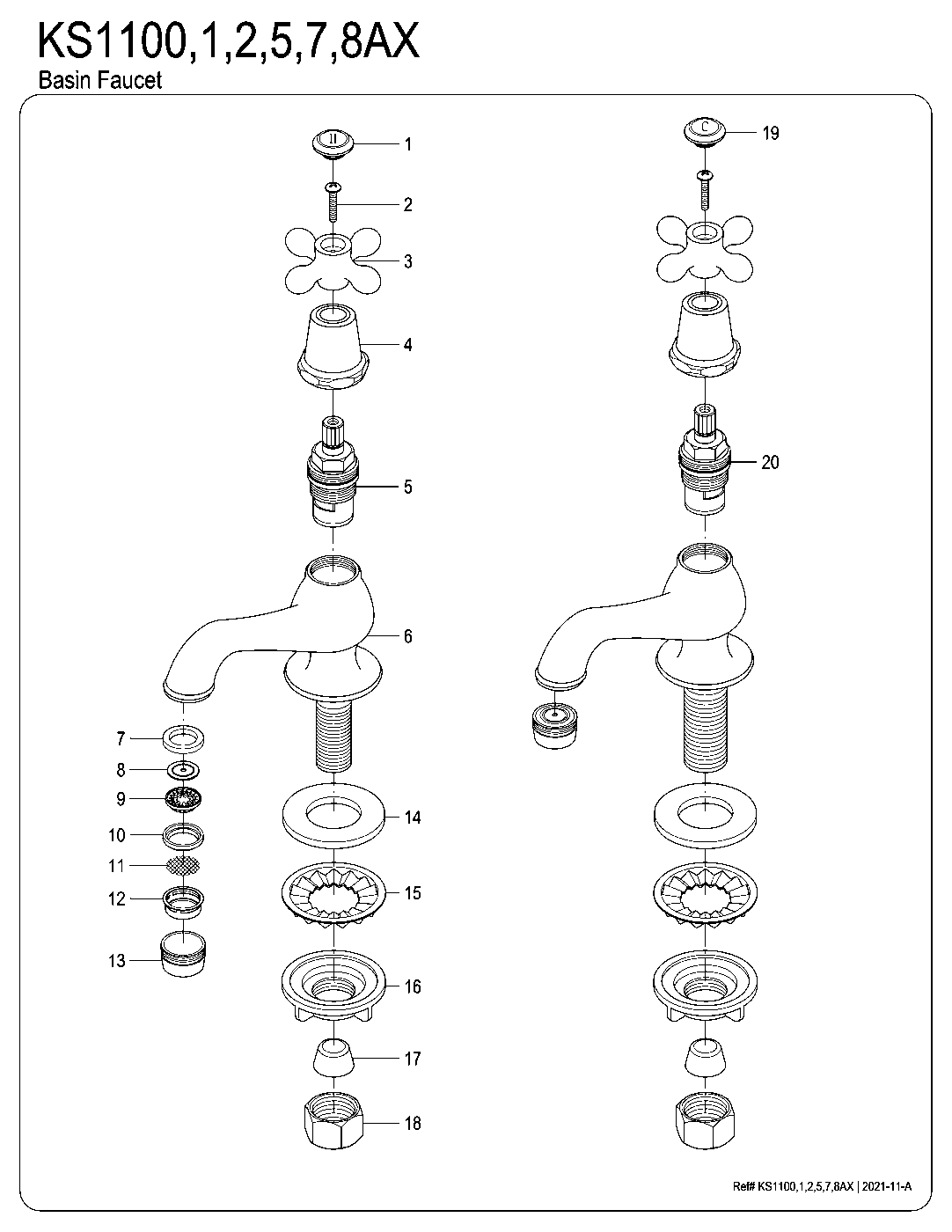 Kingston Brass KS1101AX exploded parts diagram