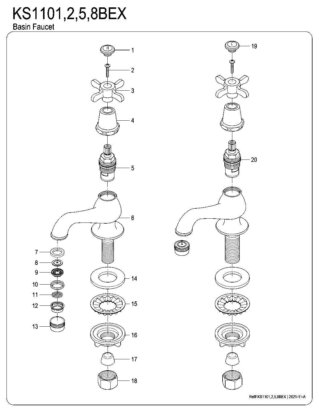 Kingston Brass KS1101BEX exploded parts diagram