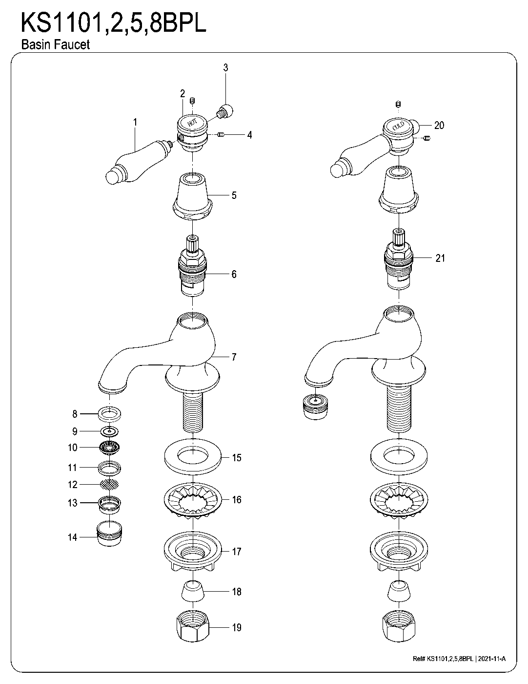 Bel-Air KS1101BPL exploded parts diagram