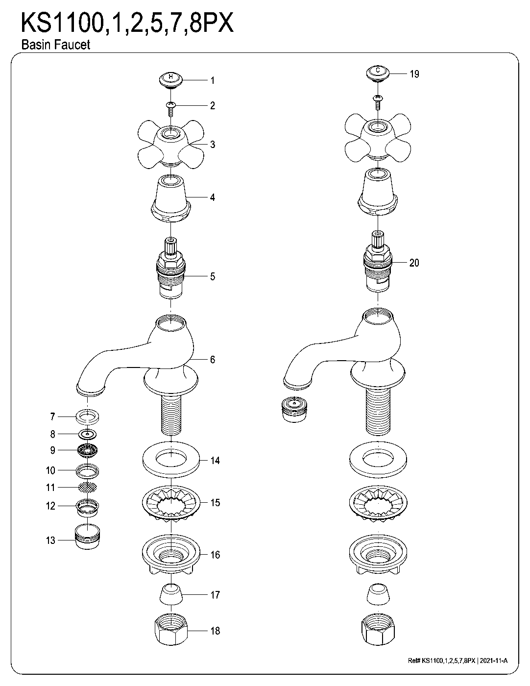 Kingston Brass KS1101PX exploded parts diagram