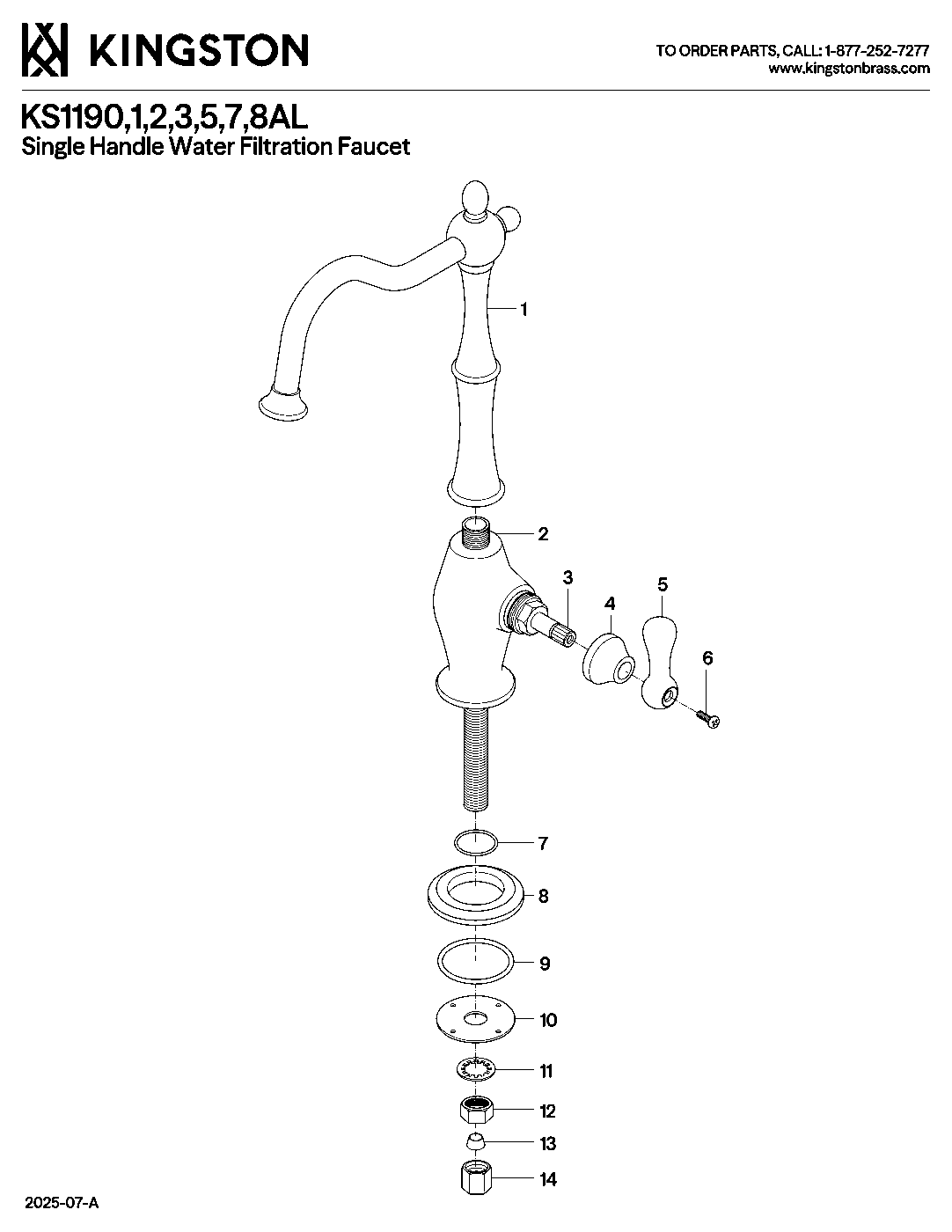 Kingston Brass KS1191AL exploded parts diagram