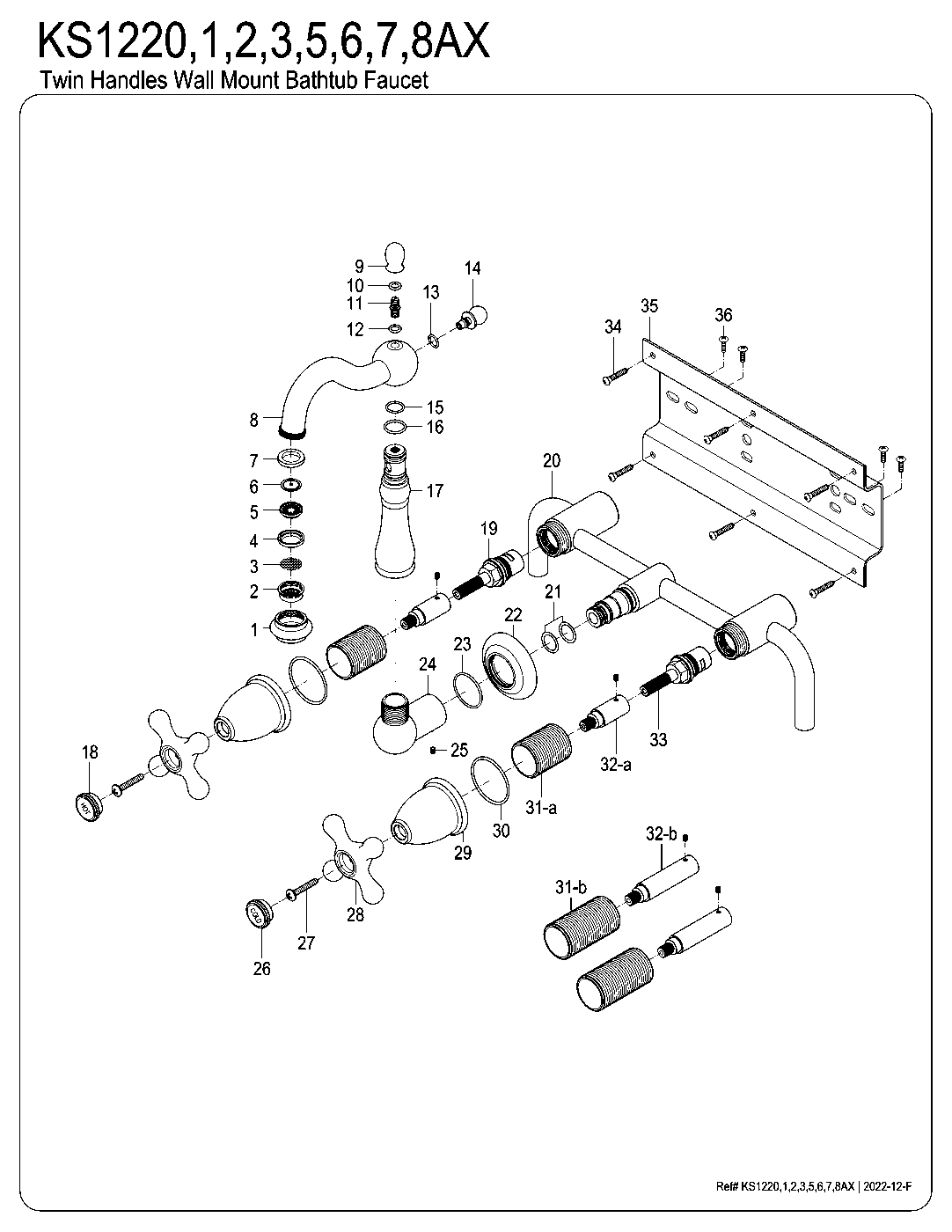 Kingston Brass KS1220AX exploded parts diagram