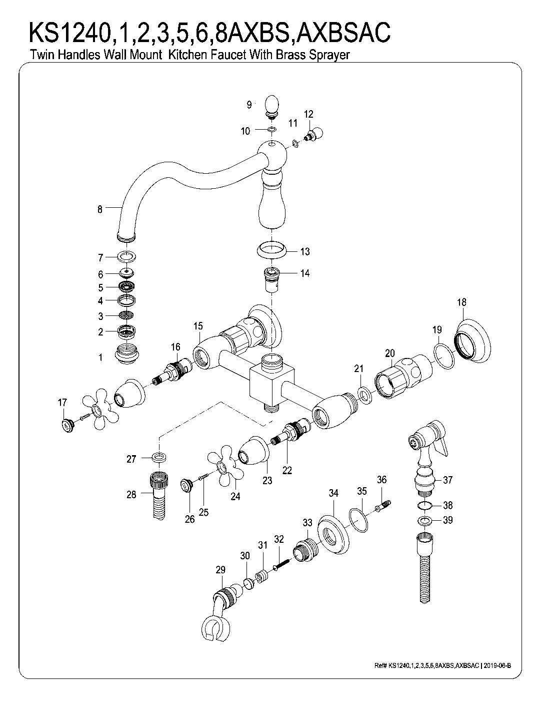 Kingston Brass KS1241AXBS exploded parts diagram