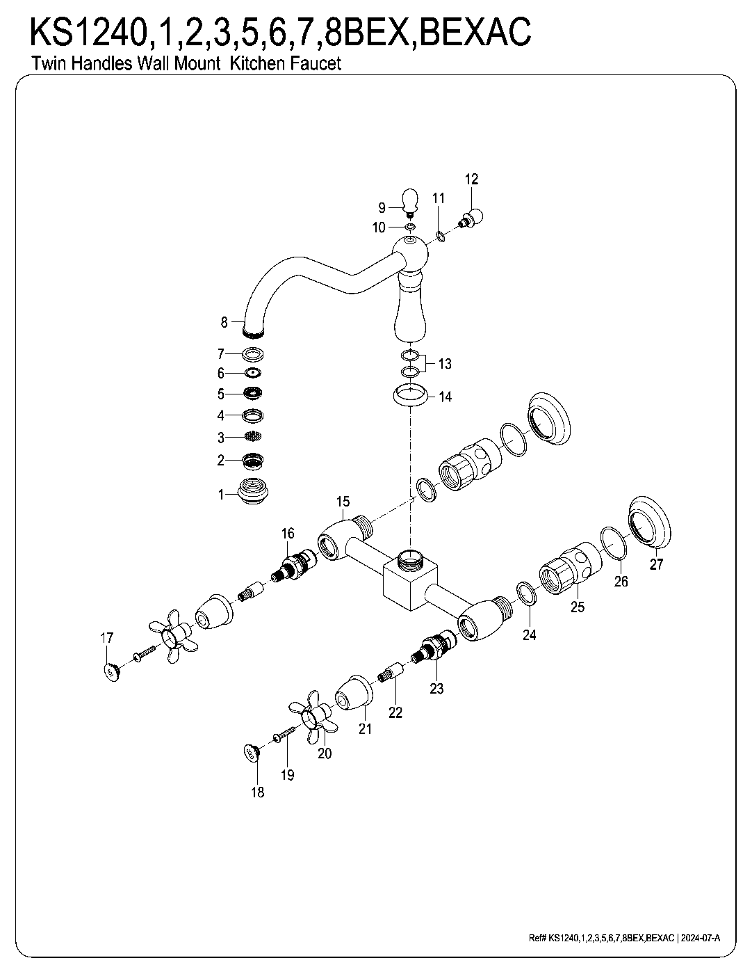 Kingston Brass KS1241BEX exploded parts diagram