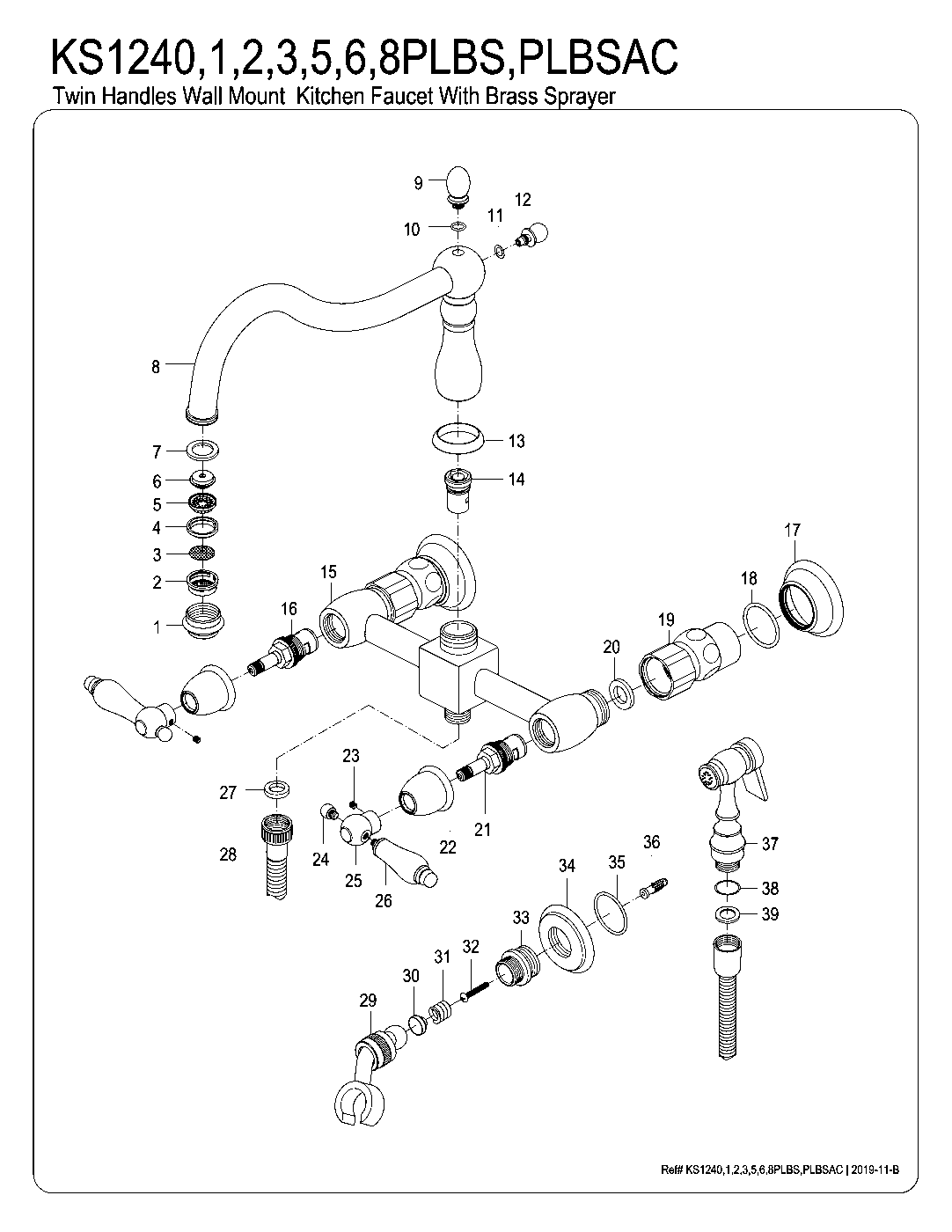 Kingston Brass KS1241PLBS exploded parts diagram