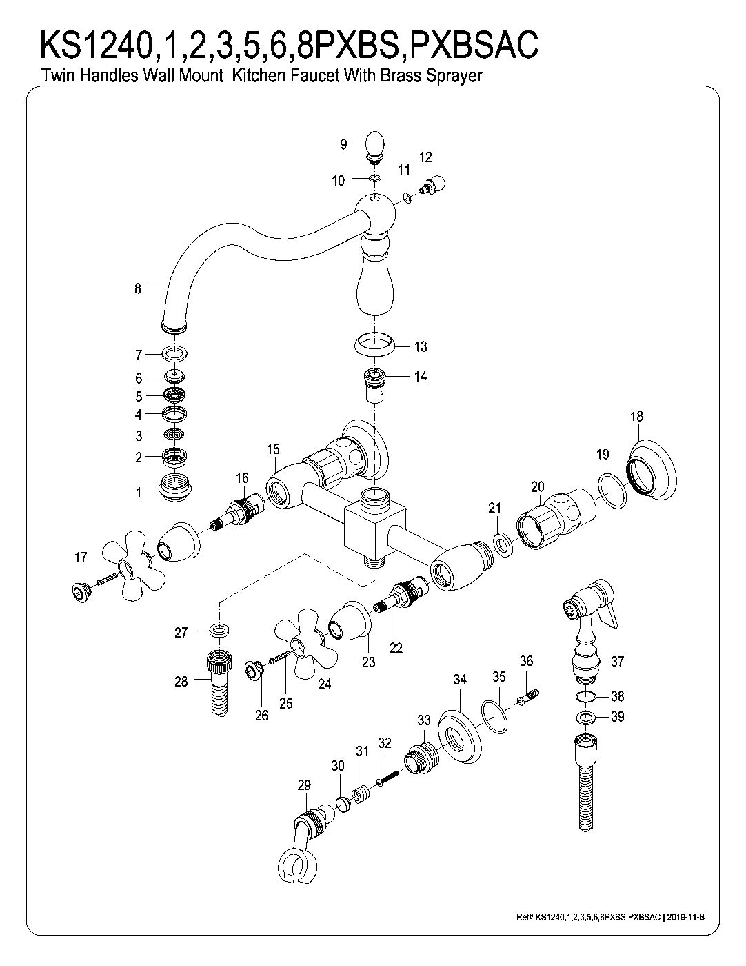 Kingston Brass KS1241PXBS exploded parts diagram