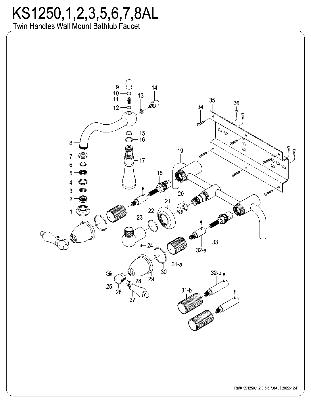 Kingston Brass KS1250AL exploded parts diagram