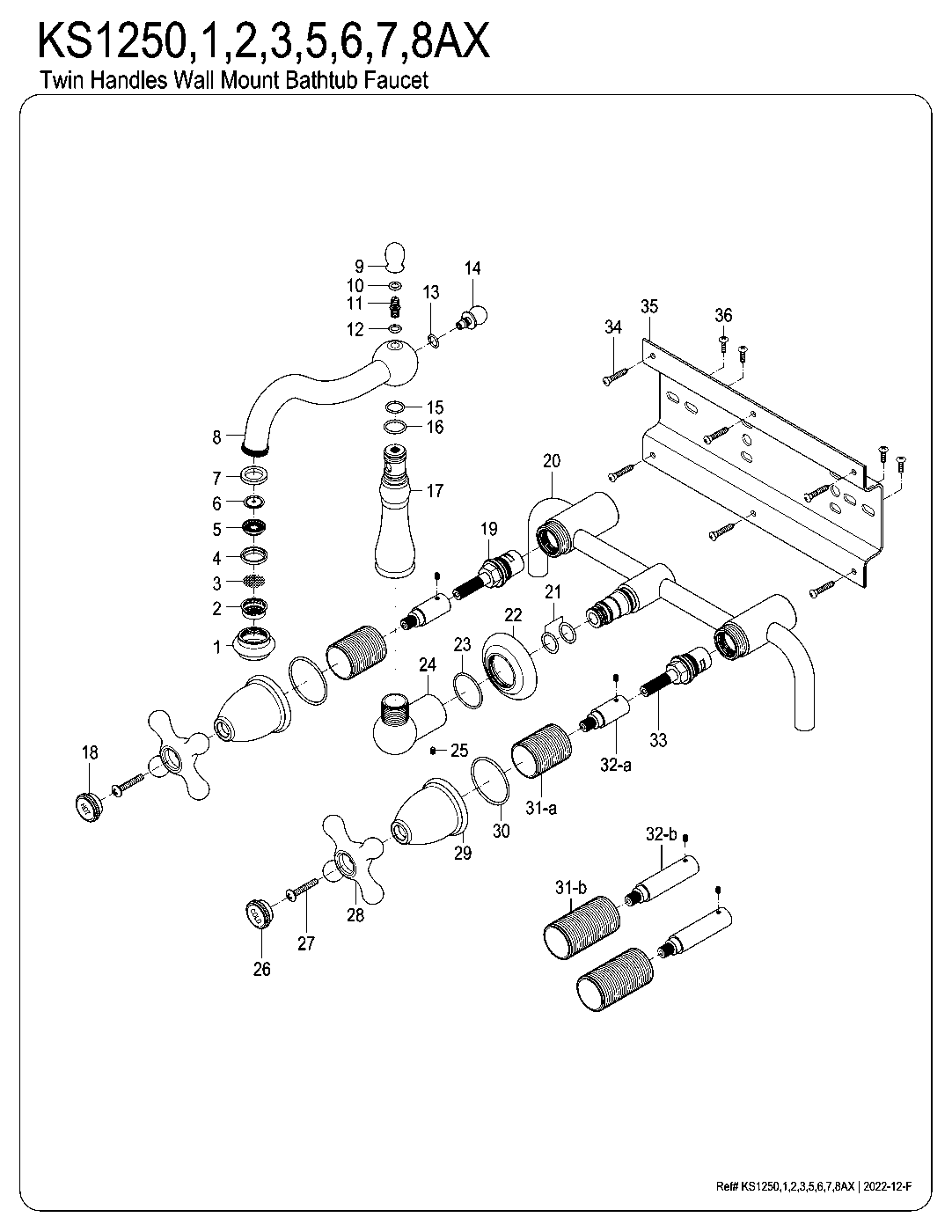 Kingston Brass KS1250AX exploded parts diagram