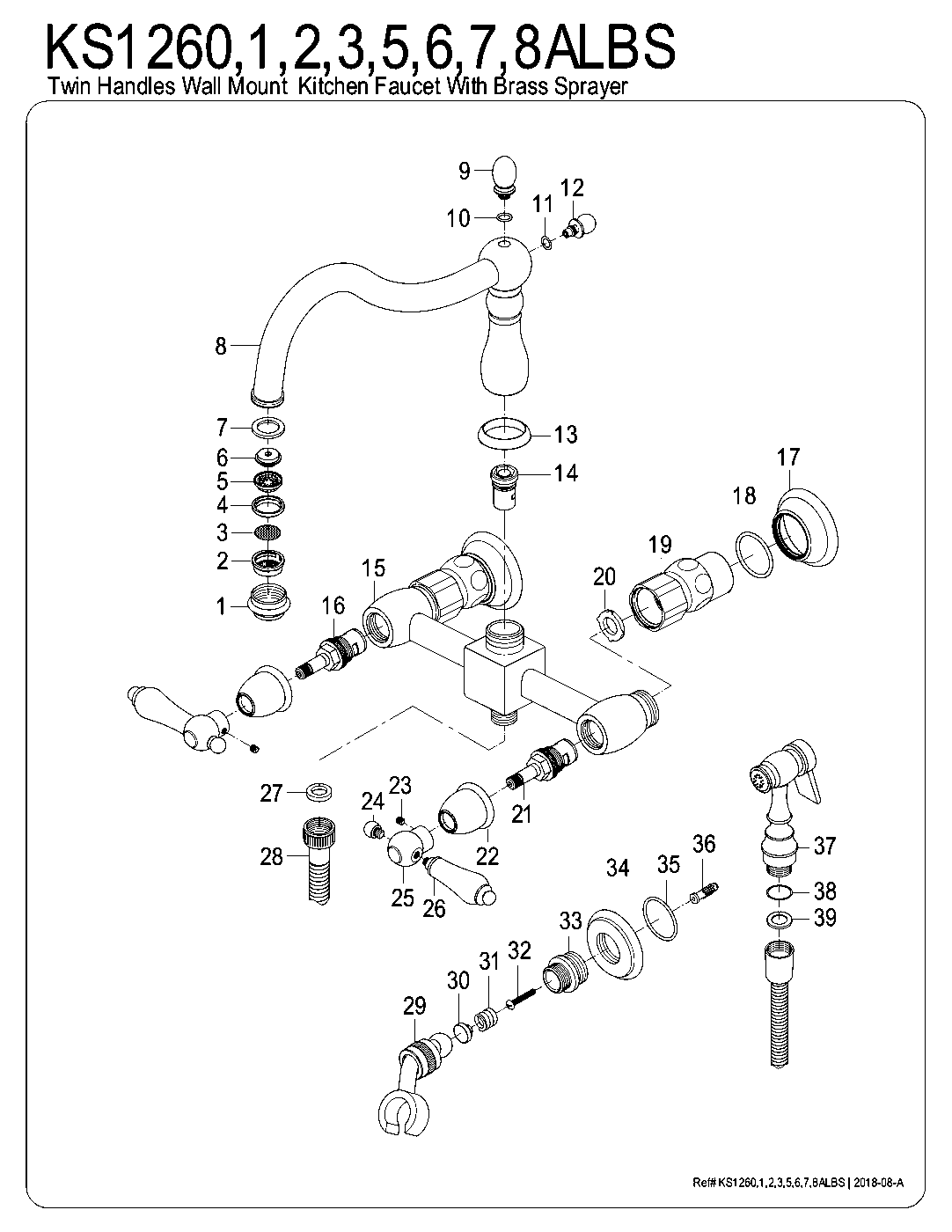 Kingston Brass KS1260ALBS exploded parts diagram