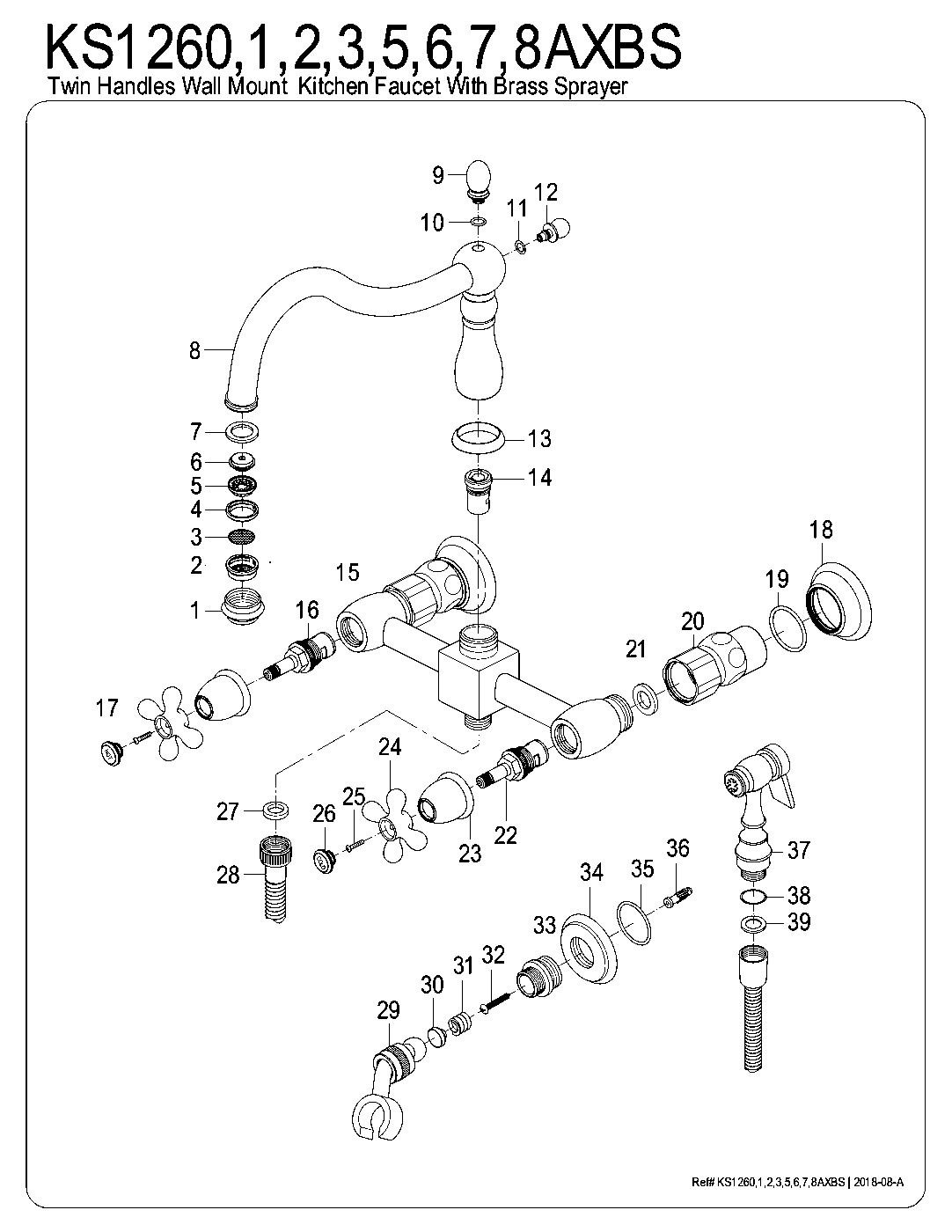 Kingston Brass KS1260AXBS exploded parts diagram