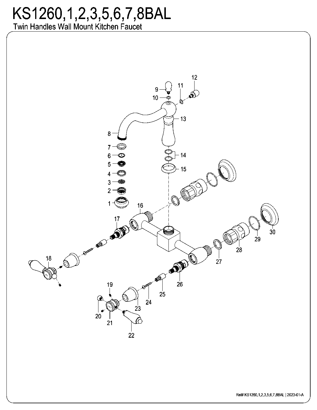 Heirloom KS1260BAL exploded parts diagram