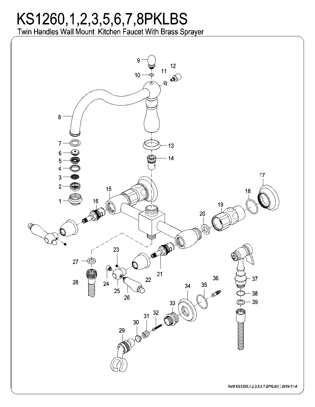 Kingston Brass KS1260PKLBS exploded parts diagram