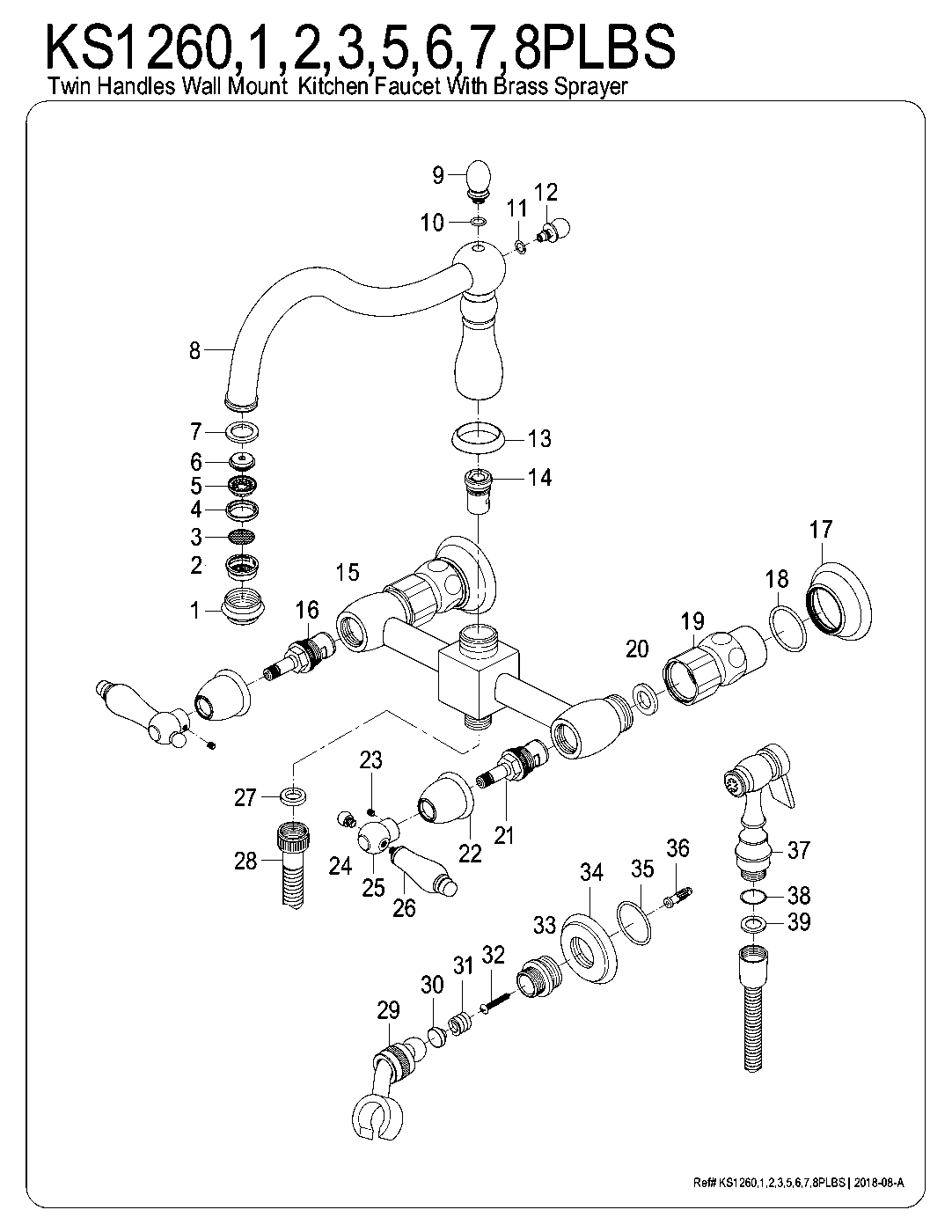 Kingston Brass KS1260PLBS exploded parts diagram