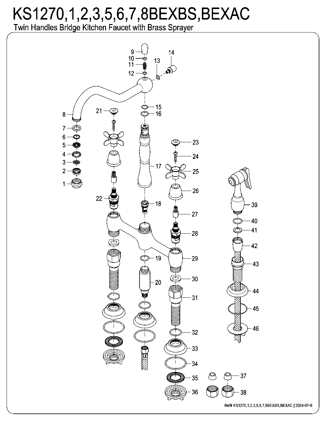 Kingston Brass KS1271BEXBS exploded parts diagram