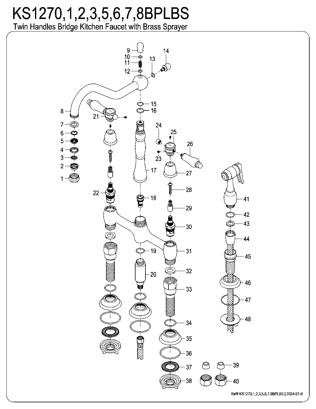Kingston Brass KS1271BPLBS exploded parts diagram