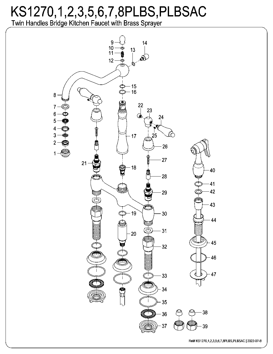 Kingston Brass KS1270PLBS exploded parts diagram