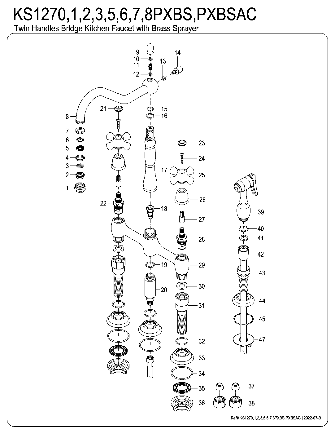 Kingston Brass KS1270PXBS exploded parts diagram