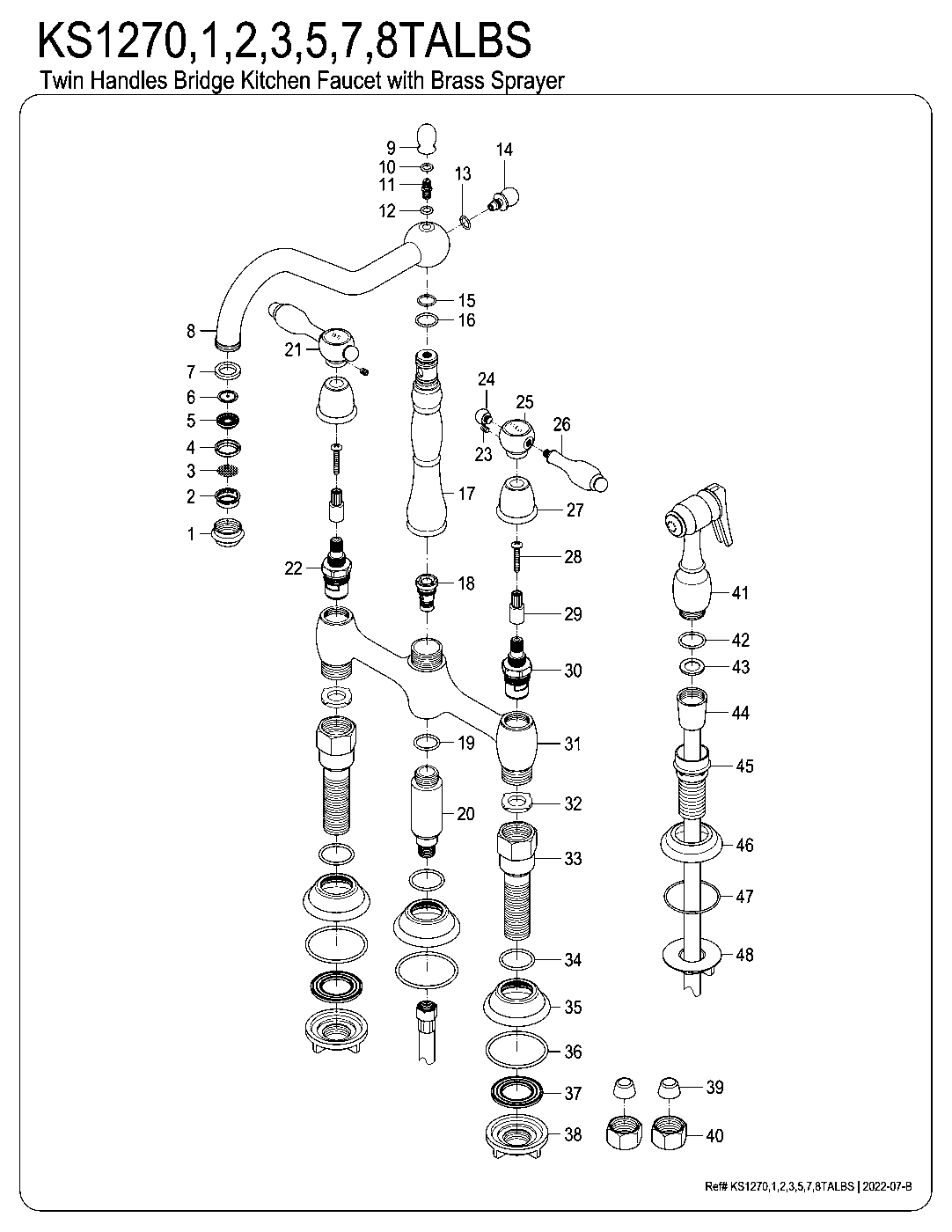 Kingston Brass KS1270TALBS exploded parts diagram