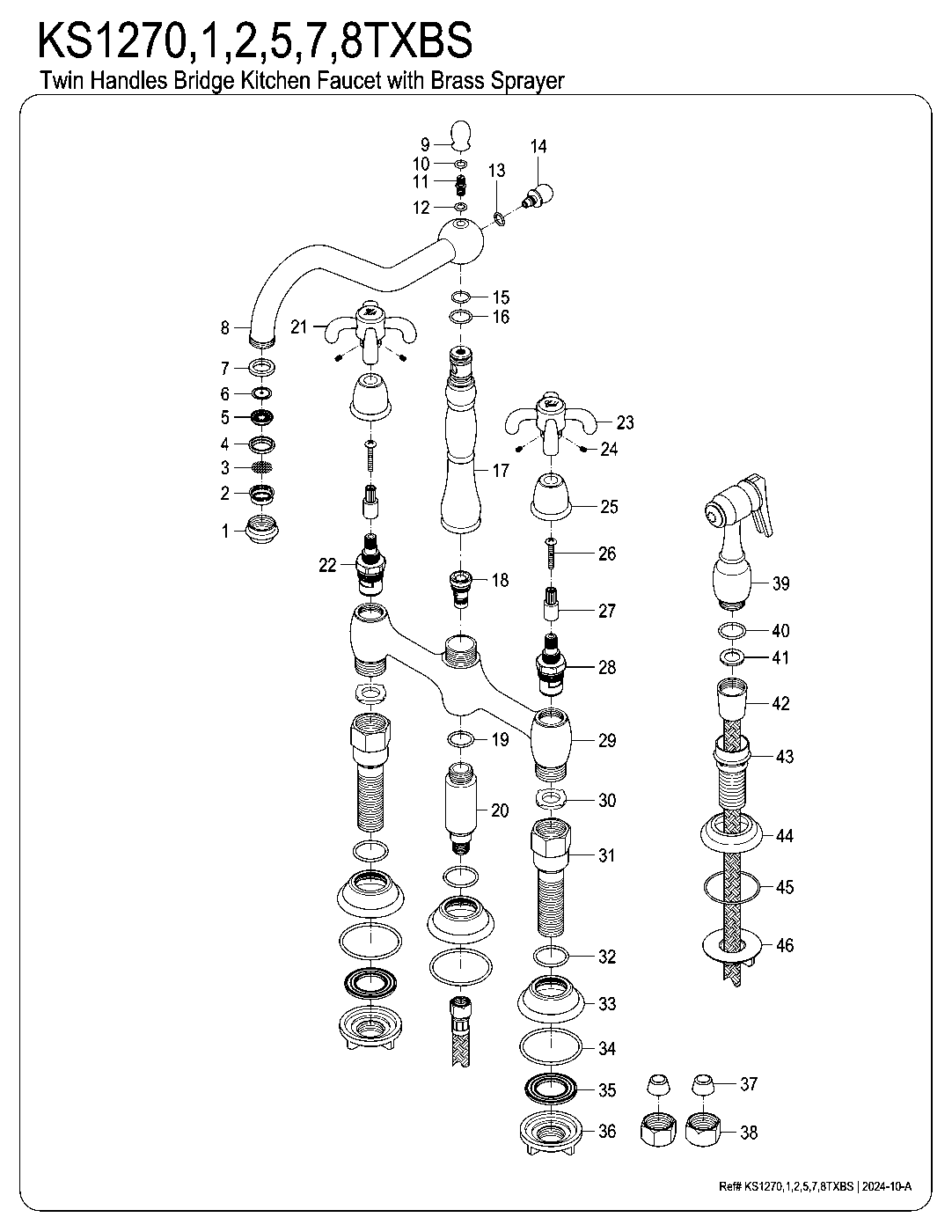 Kingston Brass KS1270TXBS exploded parts diagram